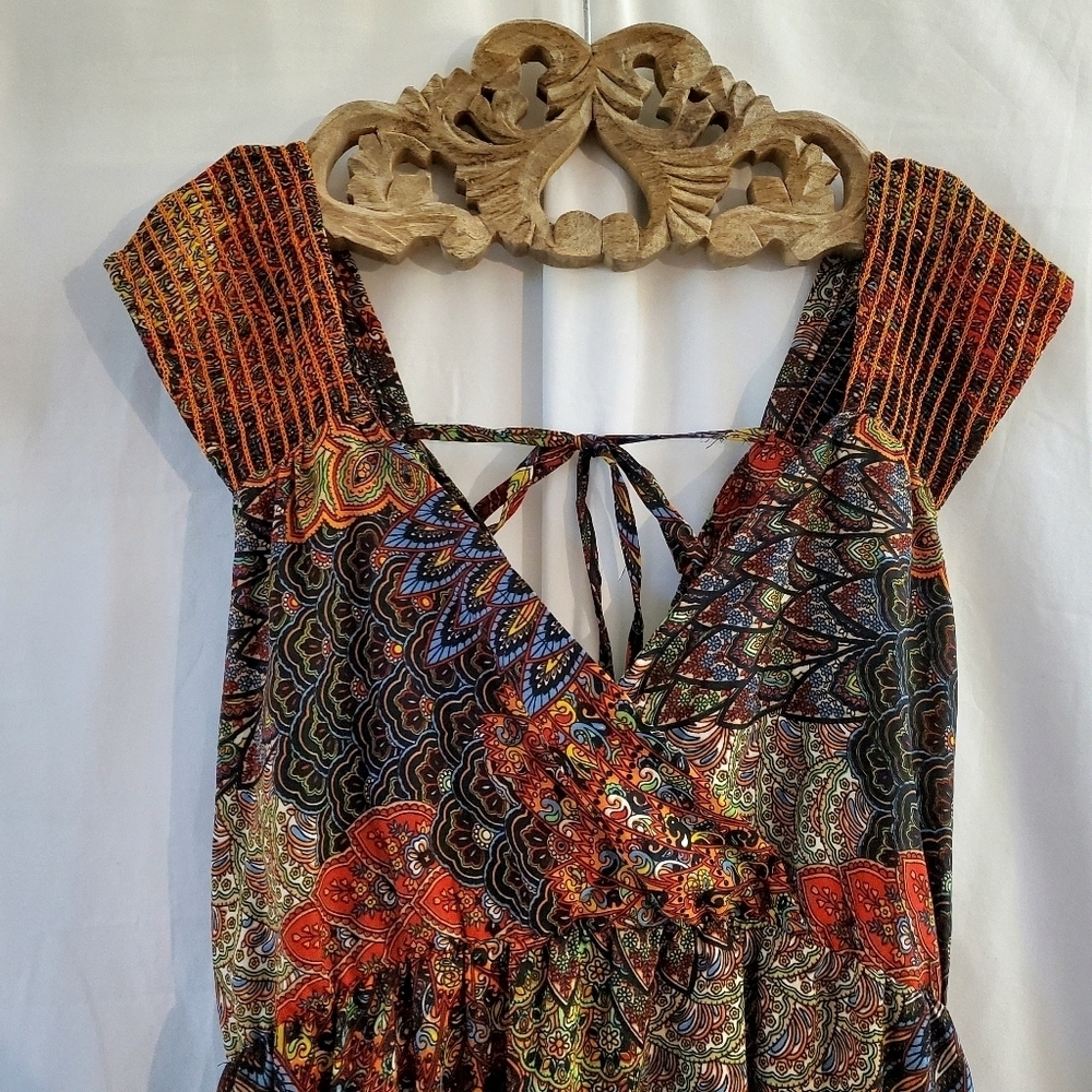 Erica Brooke Plus Size 36 Maxi Wrap Dress Tie Waist & Back V-Back Paisley Design - Picture 3 of 7